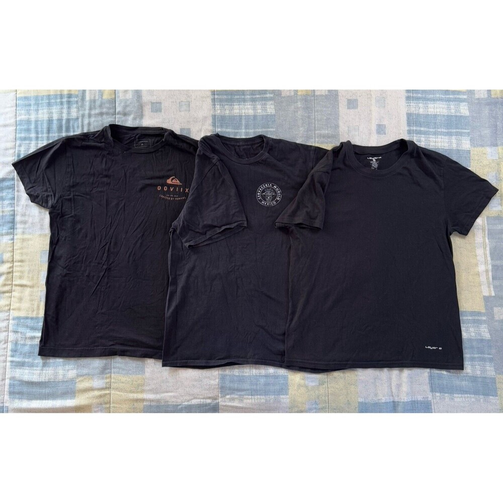 Quiksilver + Modelo + LayerA Black Short Sleeve Logo T-Shirt Bundle Men's M